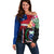 Personalised Samoa Indenpendence Day Off Shoulder Sweater Tropical Samoan Coat of Arms With Siapo Pattern LT03 Women Black - Polynesian Pride