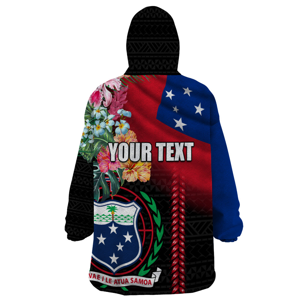 Personalised Samoa Indenpendence Day Wearable Blanket Hoodie Tropical Samoan Coat of Arms With Siapo Pattern LT03 - Polynesian Pride