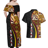 Samoa Siapo Ula Fala Couples Matching Off Shoulder Maxi Dress and Hawaiian Shirt Polynesian Tribal Pattern LT03 - Polynesian Pride