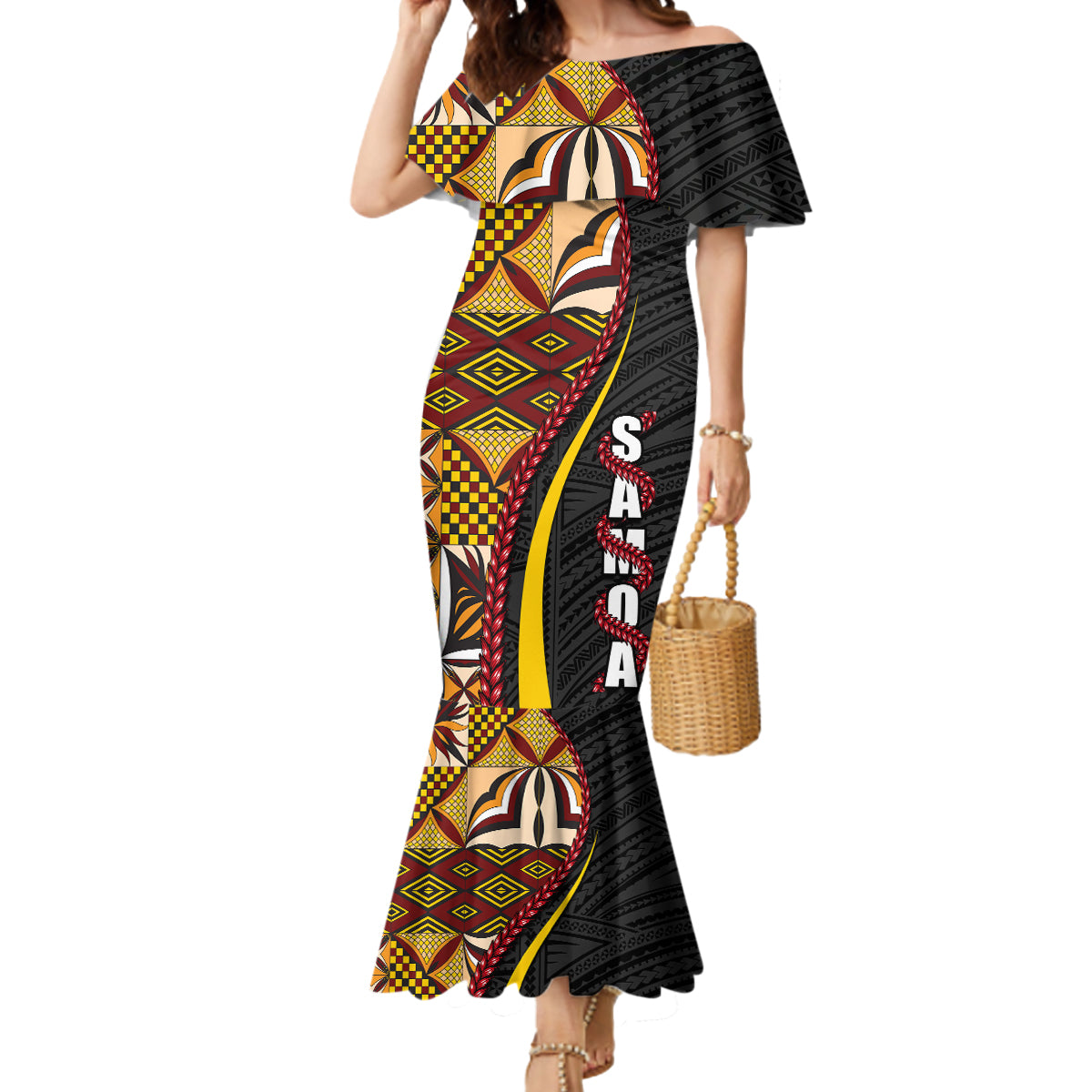 Samoa Siapo Ula Fala Mermaid Dress Polynesian Tribal Pattern LT03 Women Black - Polynesian Pride