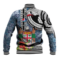 Fiji Day Baseball Jacket Traditional Tapa with Hibiscus and Emblems