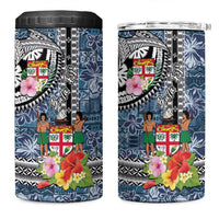 Fiji Day 4 in 1 Can Cooler Tumbler Traditional Tapa with Hibiscus and Emblems