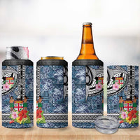 Fiji Day 4 in 1 Can Cooler Tumbler Traditional Tapa with Hibiscus and Emblems