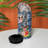 Fiji Day 4 in 1 Can Cooler Tumbler Traditional Tapa with Hibiscus and Emblems