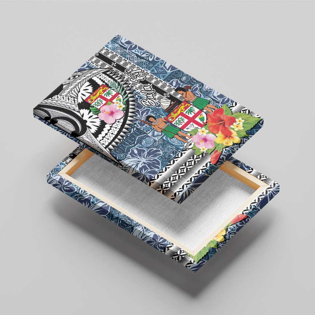 Fiji Day Canvas Wall Art Traditional Tapa with Hibiscus and Emblems