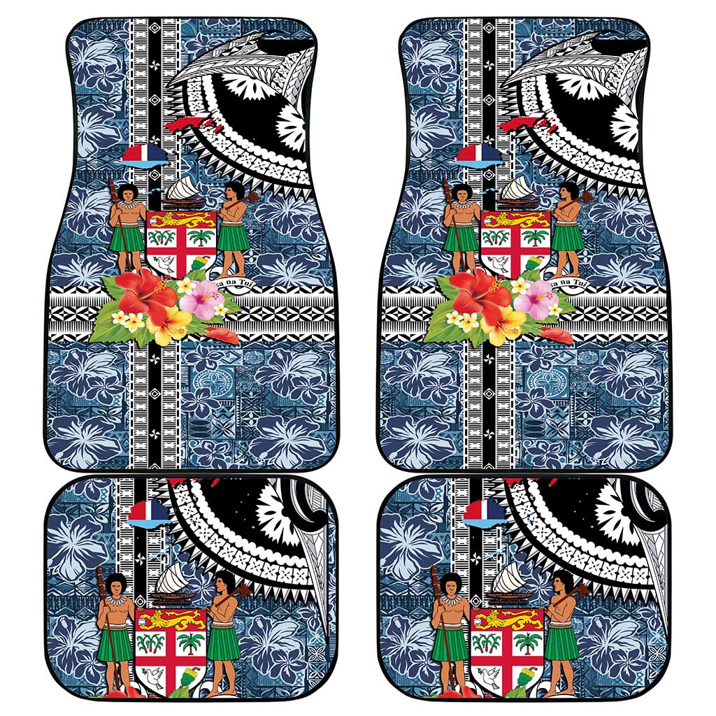 Fiji Day Car Mats Traditional Tapa with Hibiscus and Emblems