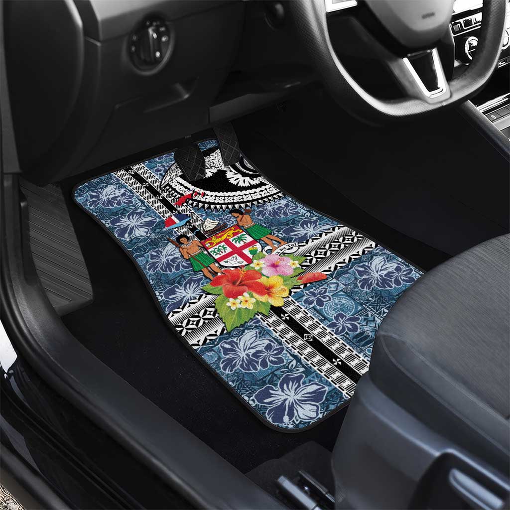 Fiji Day Car Mats Traditional Tapa with Hibiscus and Emblems