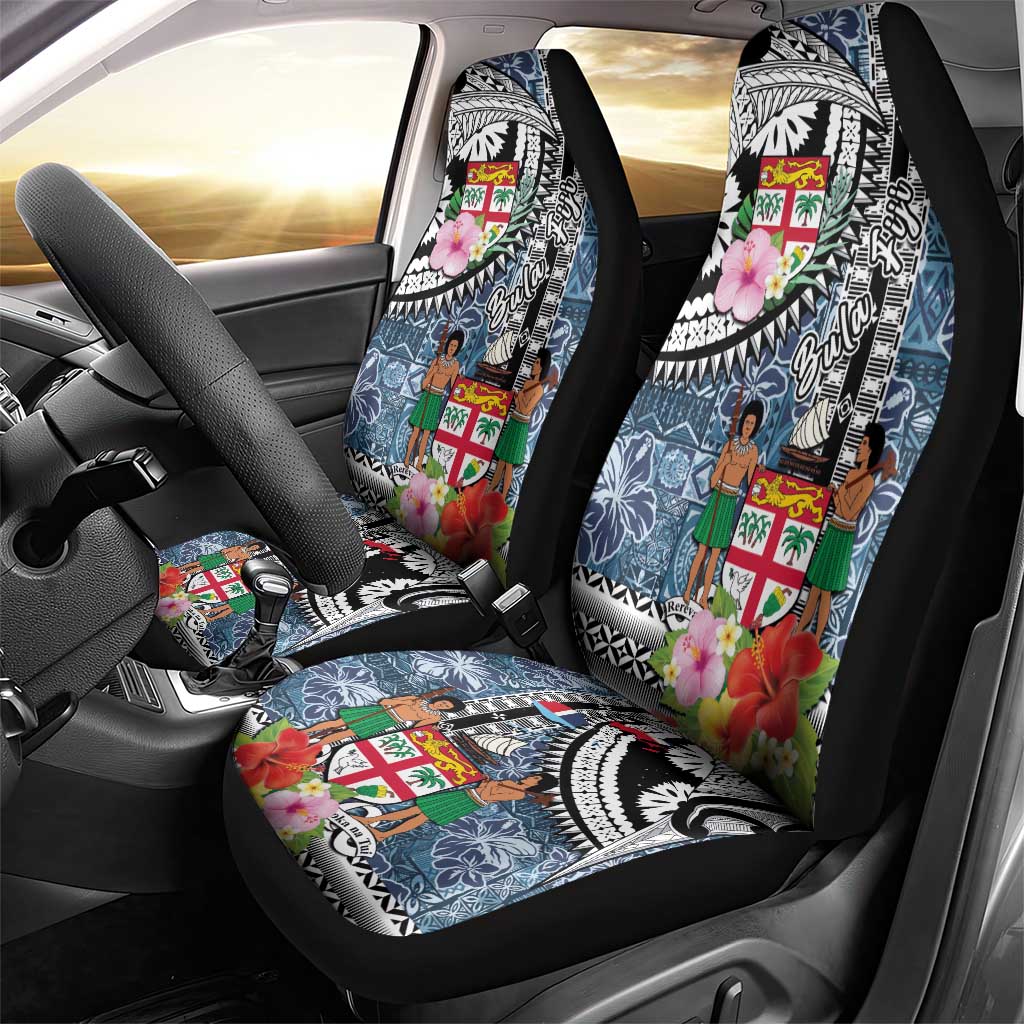 Fiji Day Car Seat Cover Traditional Tapa with Hibiscus and Emblems