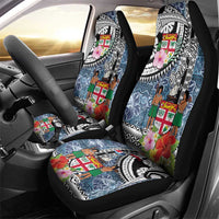 Fiji Day Car Seat Cover Traditional Tapa with Hibiscus and Emblems
