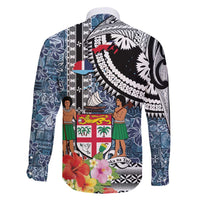 Fiji Day Family Matching Long Sleeve Bodycon Dress and Hawaiian Shirt Traditional Tapa with Hibiscus and Emblems