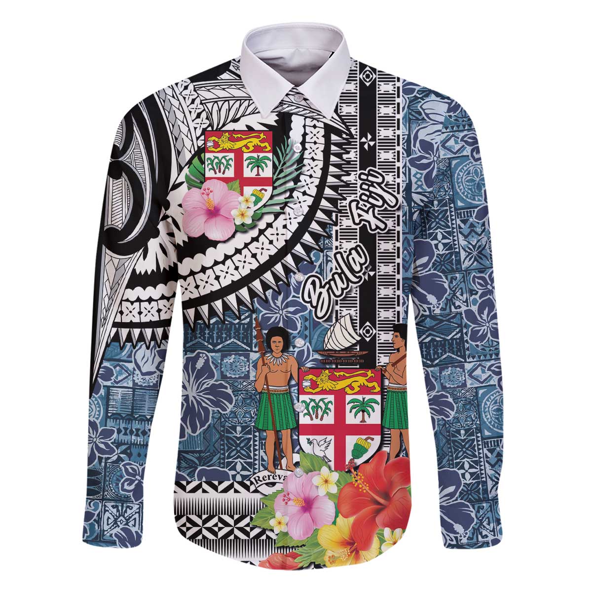 Fiji Day Family Matching Off The Shoulder Long Sleeve Dress and Hawaiian Shirt Traditional Tapa with Hibiscus and Emblems