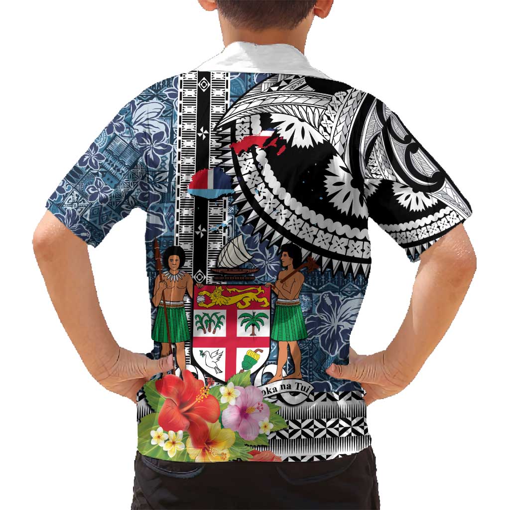 Fiji Day Family Matching Off Shoulder Maxi Dress and Hawaiian Shirt Traditional Tapa with Hibiscus and Emblems