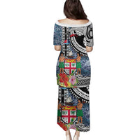 Fiji Day Family Matching Puletasi and Hawaiian Shirt Traditional Tapa with Hibiscus and Emblems