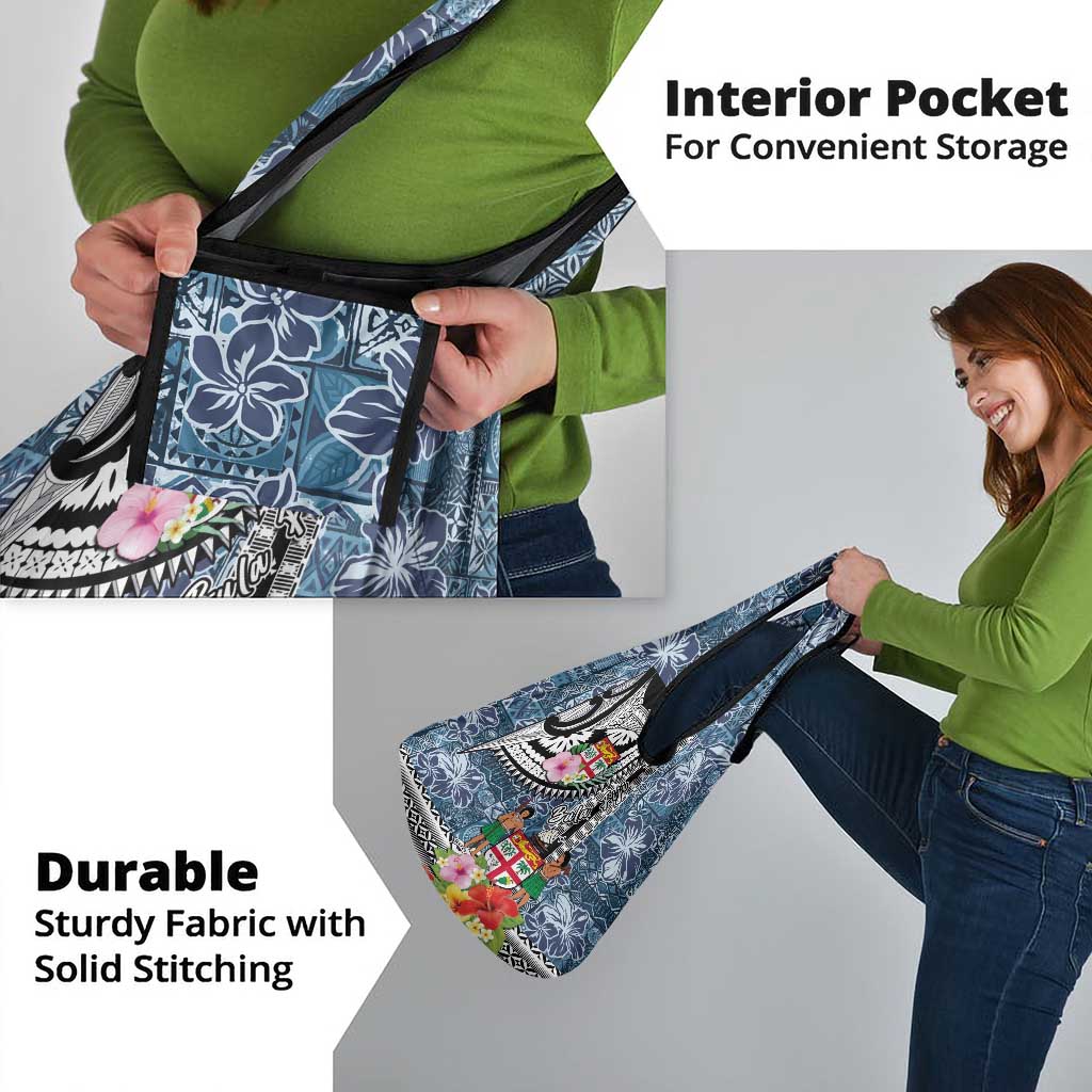 Fiji Day Grocery Bag Traditional Tapa with Hibiscus and Emblems