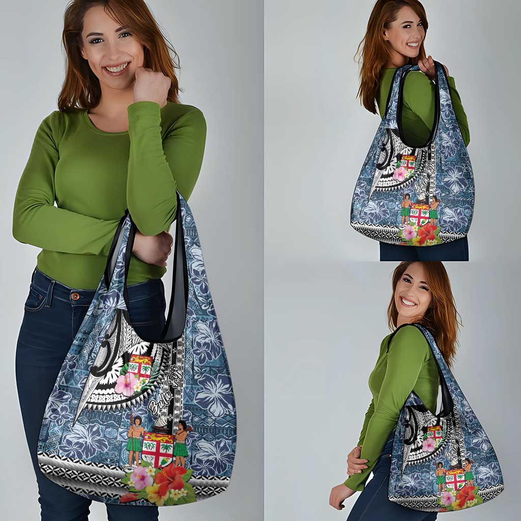 Fiji Day Grocery Bag Traditional Tapa with Hibiscus and Emblems