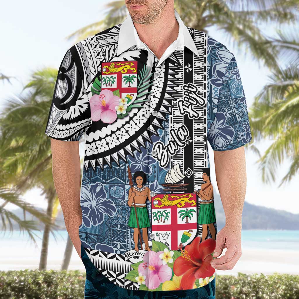 Fiji Day Hawaiian Shirt Traditional Tapa with Hibiscus and Emblems