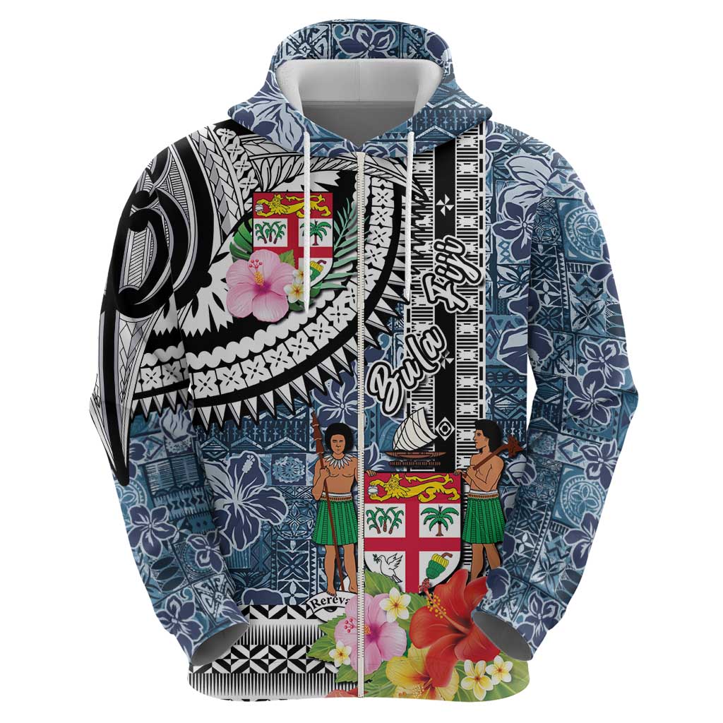 Fiji Day Hoodie Traditional Tapa with Hibiscus and Emblems