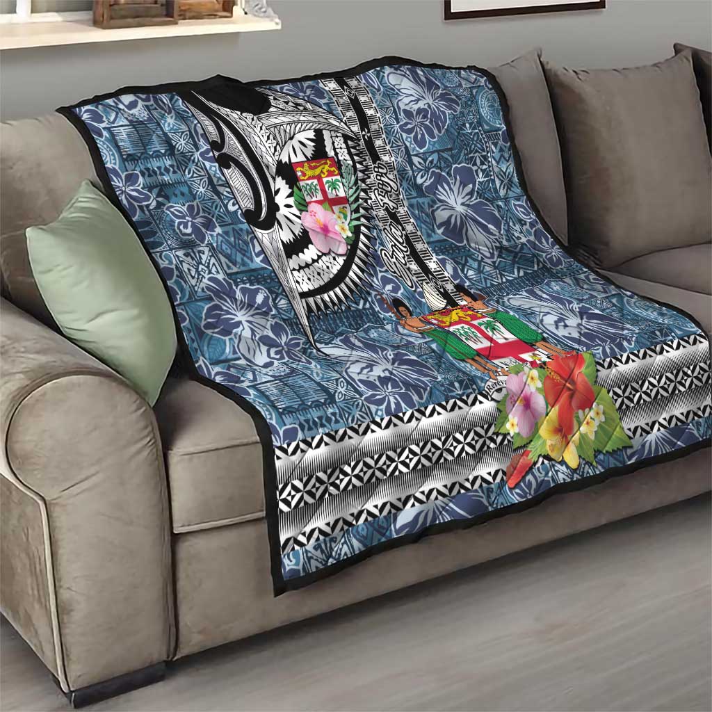 Fiji Day Quilt Traditional Tapa with Hibiscus and Emblems