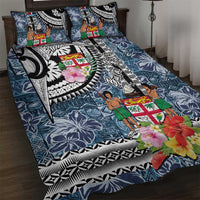 Fiji Day Quilt Bed Set Traditional Tapa with Hibiscus and Emblems