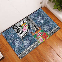 Fiji Day Rubber Doormat Traditional Tapa with Hibiscus and Emblems