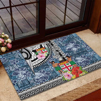Fiji Day Rubber Doormat Traditional Tapa with Hibiscus and Emblems