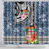 Fiji Day Shower Curtain Traditional Tapa with Hibiscus and Emblems