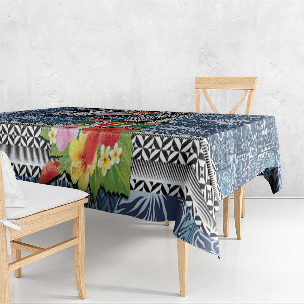 Fiji Day Tablecloth Traditional Tapa with Hibiscus and Emblems