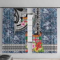Fiji Day Window Curtain Traditional Tapa with Hibiscus and Emblems