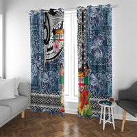 Fiji Day Window Curtain Traditional Tapa with Hibiscus and Emblems