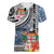 Fiji Day Women V-Neck T-Shirt Traditional Tapa with Hibiscus and Emblems