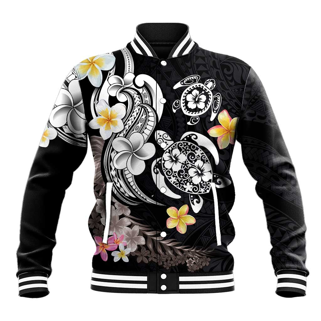 Hawaiian Tropical Plumeria Turtles Baseball Jacket Polynesian Art Tattoo