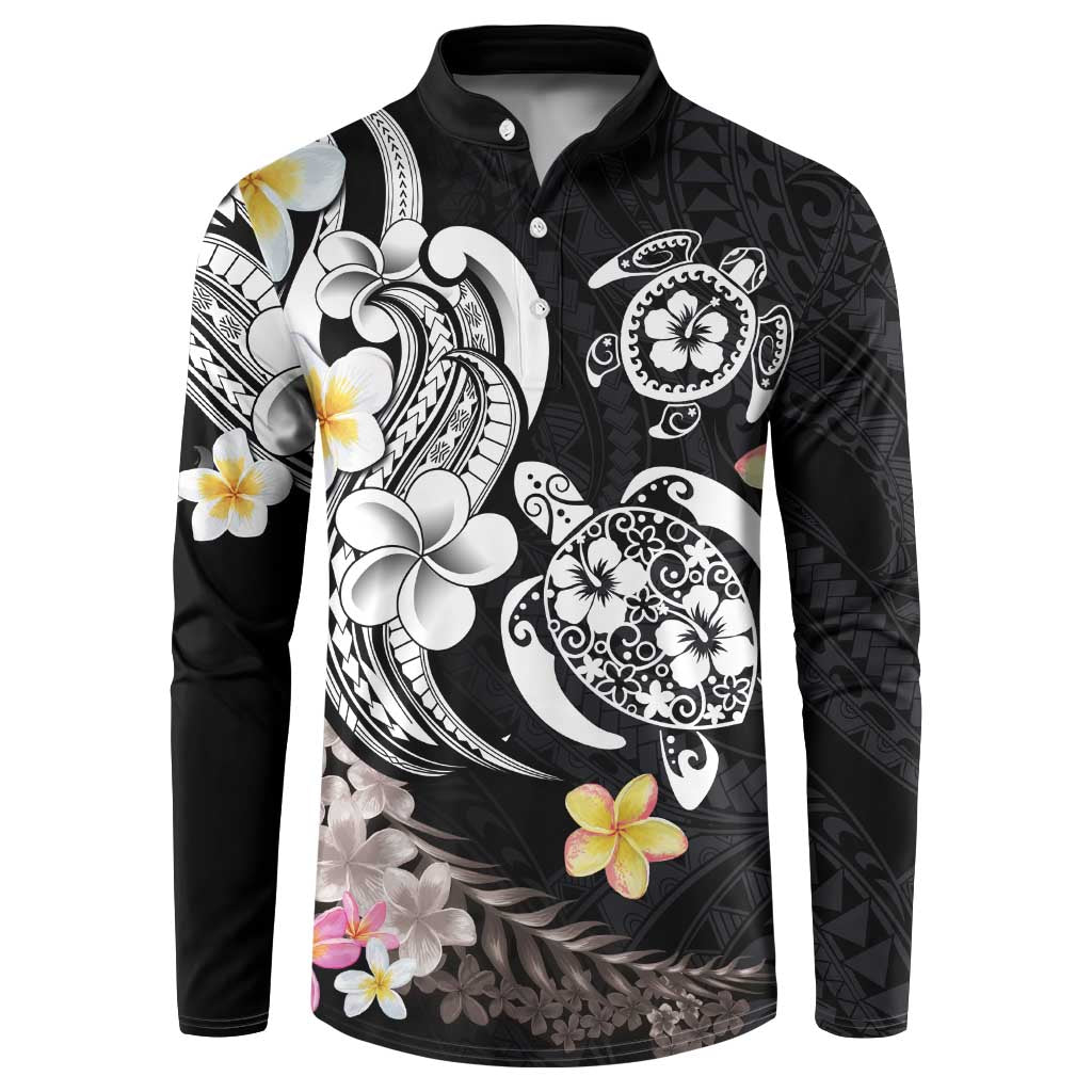 Hawaiian Tropical Plumeria Turtles Button Sweatshirt Polynesian Art Tattoo