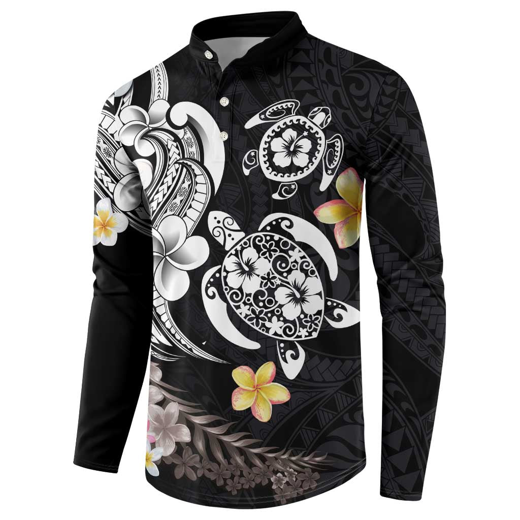 Hawaiian Tropical Plumeria Turtles Button Sweatshirt Polynesian Art Tattoo