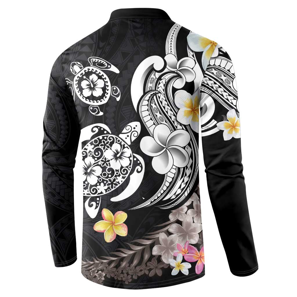 Hawaiian Tropical Plumeria Turtles Button Sweatshirt Polynesian Art Tattoo