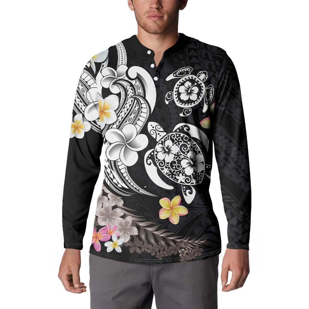 Hawaiian Tropical Plumeria Turtles Button Sweatshirt Polynesian Art Tattoo