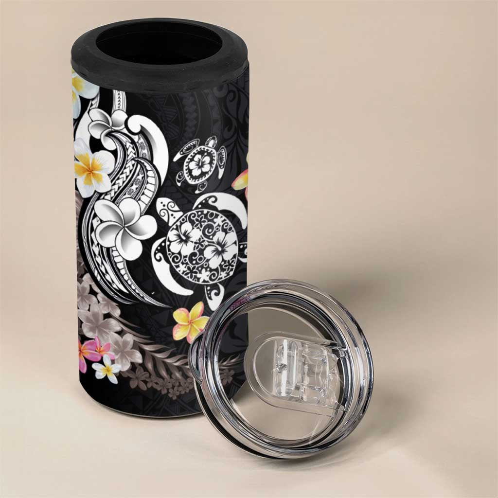 Hawaiian Tropical Plumeria Turtles 4 in 1 Can Cooler Tumbler Polynesian Art Tattoo
