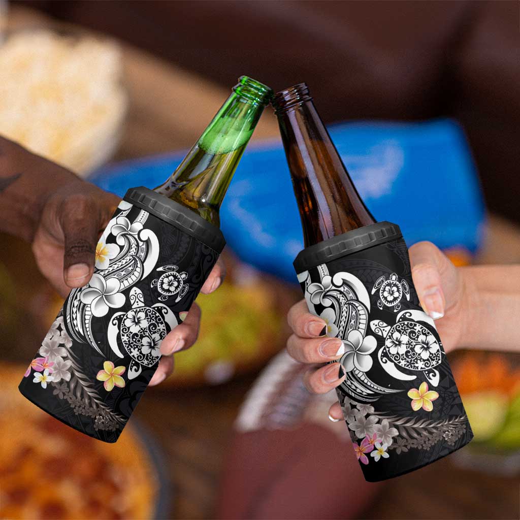 Hawaiian Tropical Plumeria Turtles 4 in 1 Can Cooler Tumbler Polynesian Art Tattoo