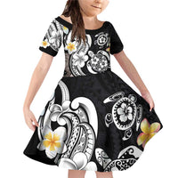 Hawaiian Tropical Plumeria Turtles Family Matching Off Shoulder Short Dress and Hawaiian Shirt Polynesian Art Tattoo LT03 Daughter's Dress - Polynesian Pride