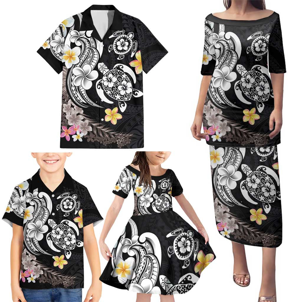 Hawaiian Tropical Plumeria Turtles Family Matching Puletasi and Hawaiian Shirt Polynesian Art Tattoo