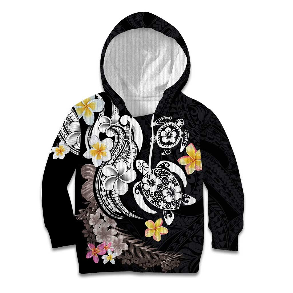 Hawaiian Tropical Plumeria Turtles Kid Hoodie Polynesian Art Tattoo
