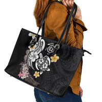 Hawaiian Tropical Plumeria Turtles Leather Tote Bag Polynesian Art Tattoo