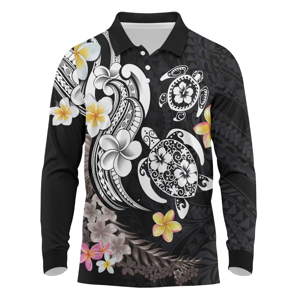 Hawaiian Tropical Plumeria Turtles Long Sleeve Polo Shirt Polynesian Art Tattoo LT03 - Polynesian Pride