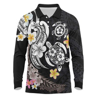Hawaiian Tropical Plumeria Turtles Long Sleeve Polo Shirt Polynesian Art Tattoo LT03 - Polynesian Pride