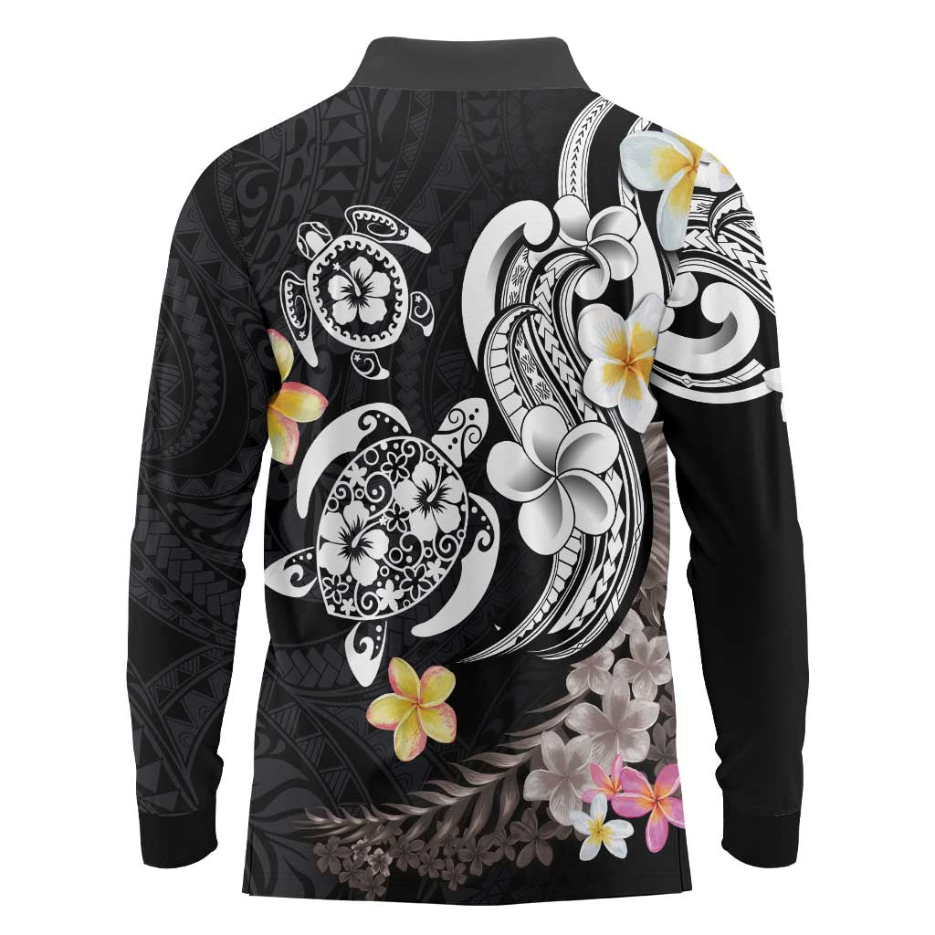 Hawaiian Tropical Plumeria Turtles Long Sleeve Polo Shirt Polynesian Art Tattoo LT03 - Polynesian Pride