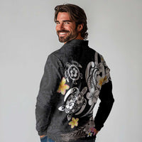 Hawaiian Tropical Plumeria Turtles Long Sleeve Polo Shirt Polynesian Art Tattoo LT03 - Polynesian Pride