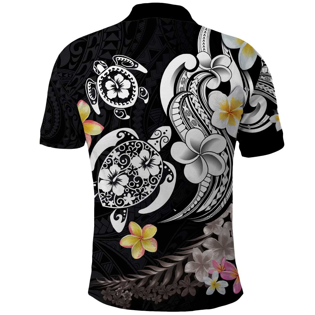 Hawaiian Tropical Plumeria Turtles Polo Shirt Polynesian Art Tattoo