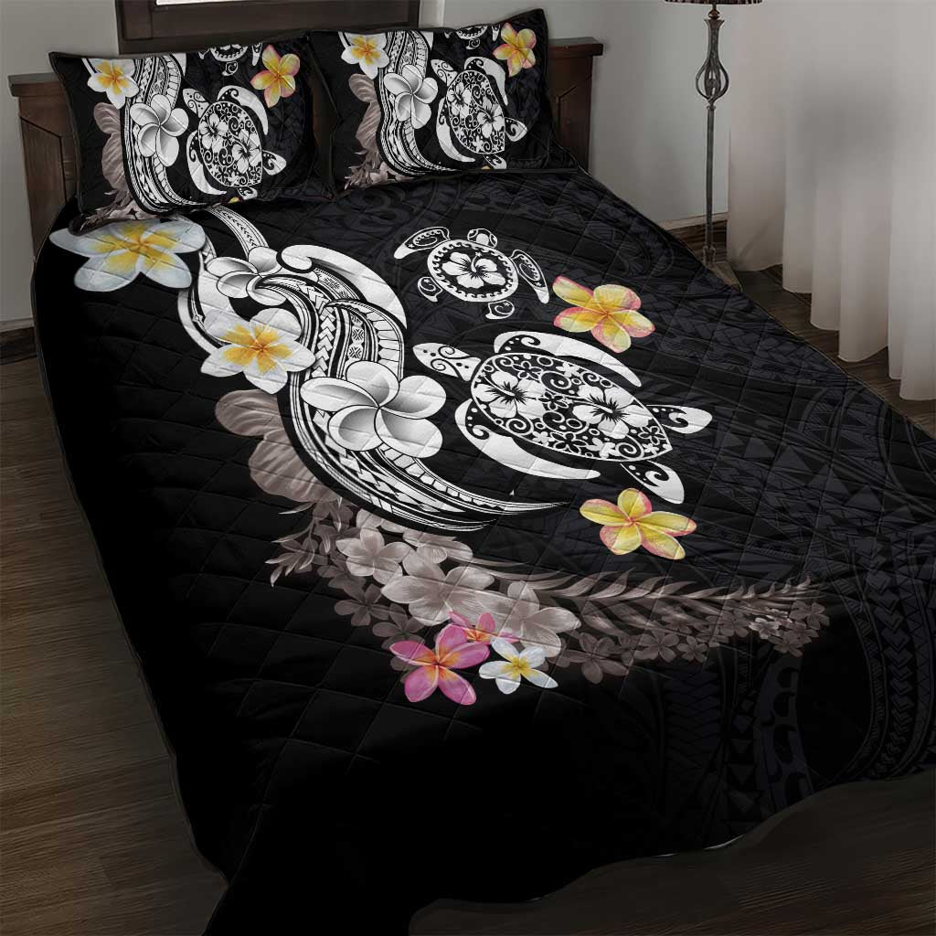 Hawaiian Tropical Plumeria Turtles Quilt Bed Set Polynesian Art Tattoo