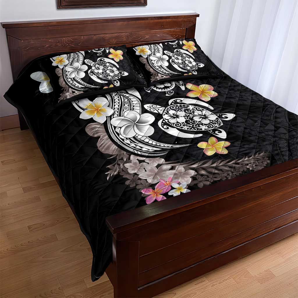 Hawaiian Tropical Plumeria Turtles Quilt Bed Set Polynesian Art Tattoo