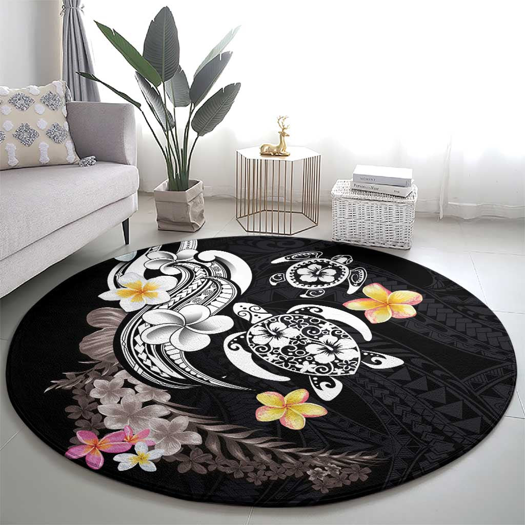 Hawaiian Tropical Plumeria Turtles Round Carpet Polynesian Art Tattoo