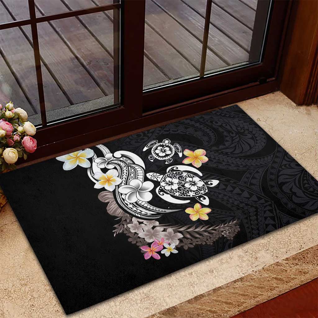 Hawaiian Tropical Plumeria Turtles Rubber Doormat Polynesian Art Tattoo